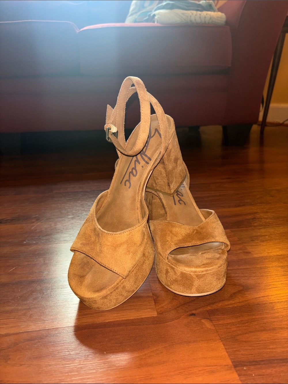 Zodiac Tan Suede Platform Ankle-Strap Sandals